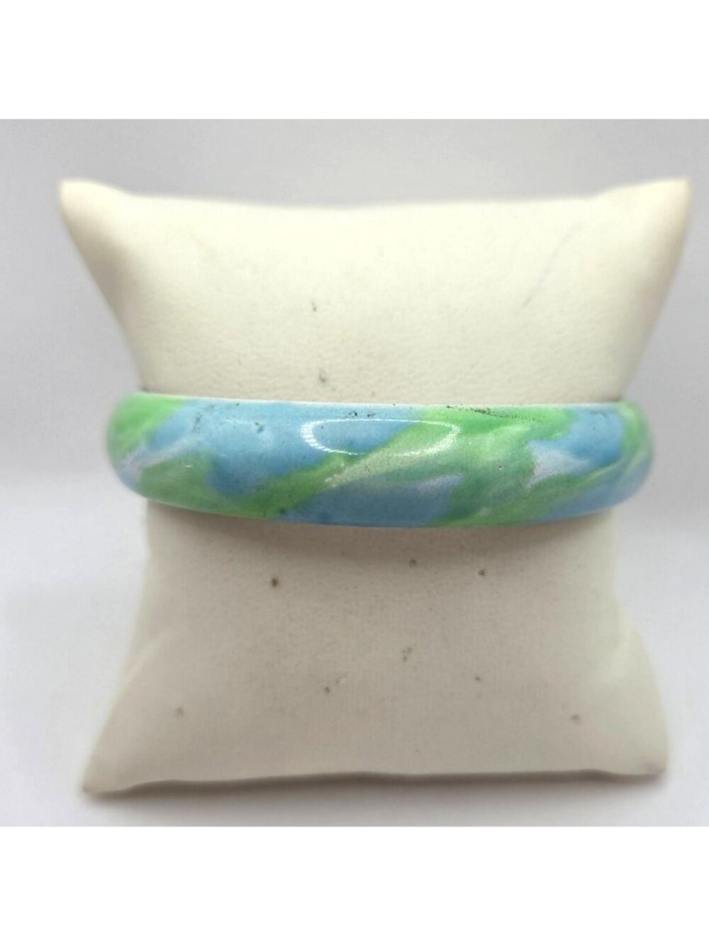 Vintage Blue & Green Cloisonné Bangle Bracelet With Metal Interior